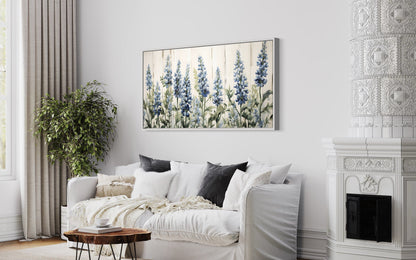 Texas Bluebonnets Painted On Wood Rustic Framed Canvas Wall Art For Above Bed Or Couch Decor