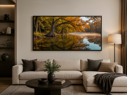 Texas Landscape Wall Art – Vibrant Fall River Painting | Rustic Seasonal Decor