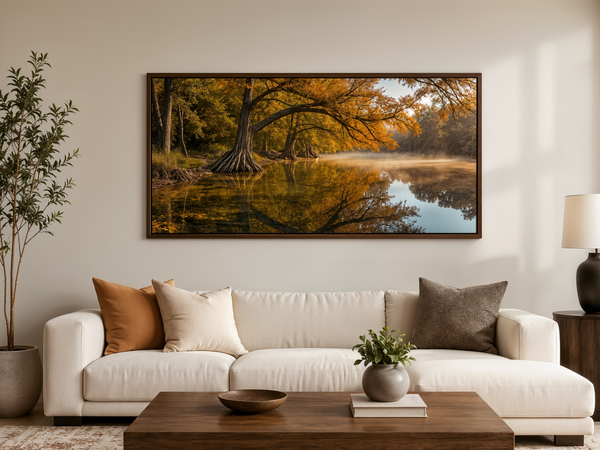 Texas Landscape Wall Art – Vibrant Fall River Painting | Rustic Seasonal Decor