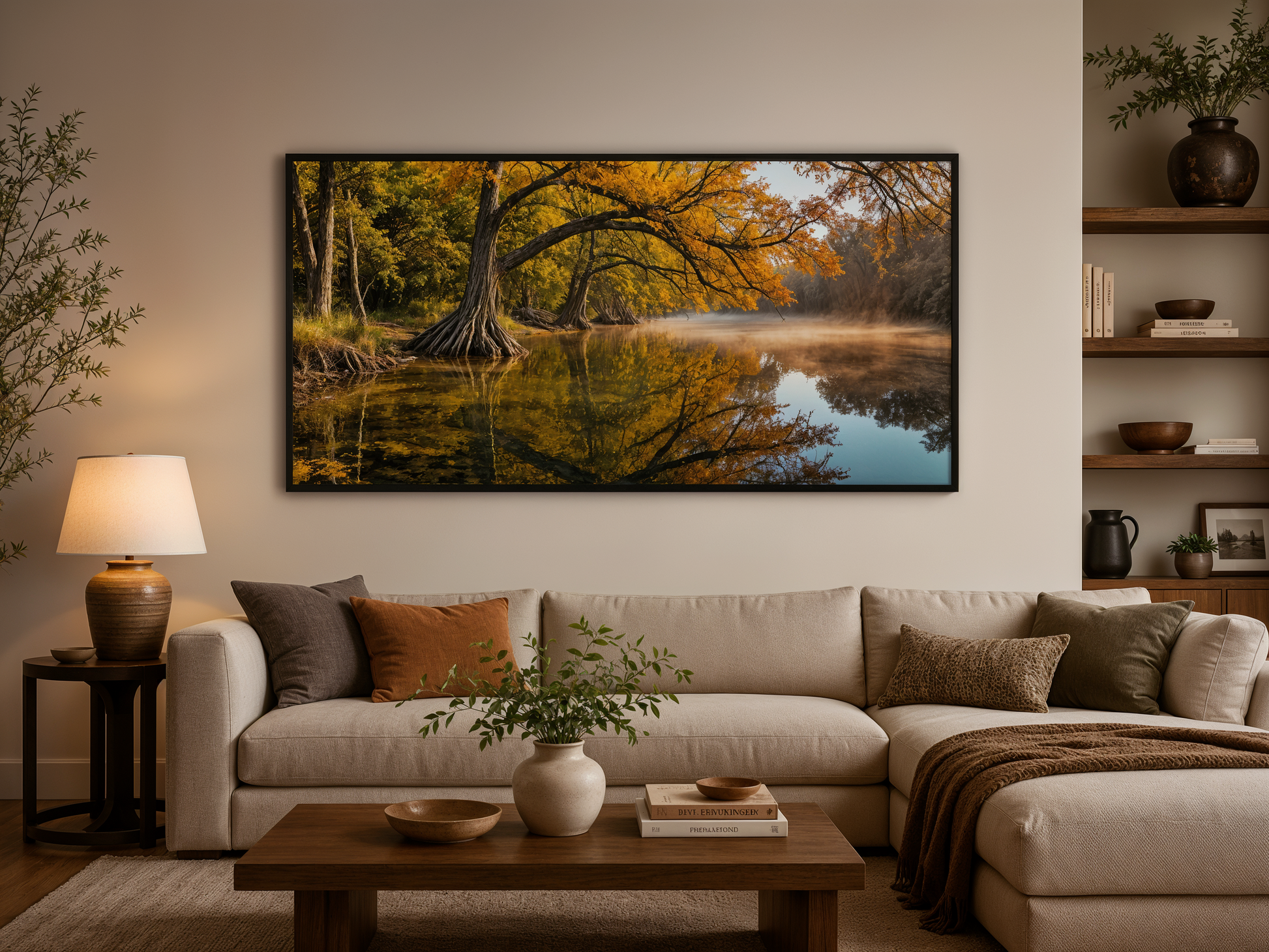 Texas Landscape Wall Art – Vibrant Fall River Painting | Rustic Seasonal Decor