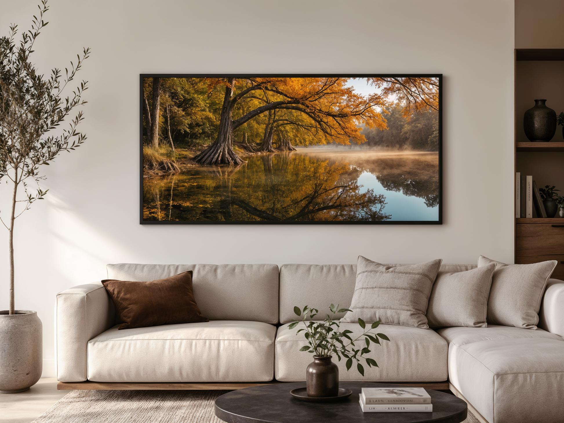 Texas Landscape Wall Art – Vibrant Fall River Painting | Rustic Seasonal Decor