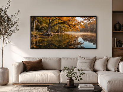 Texas Landscape Wall Art – Vibrant Fall River Painting | Rustic Seasonal Decor