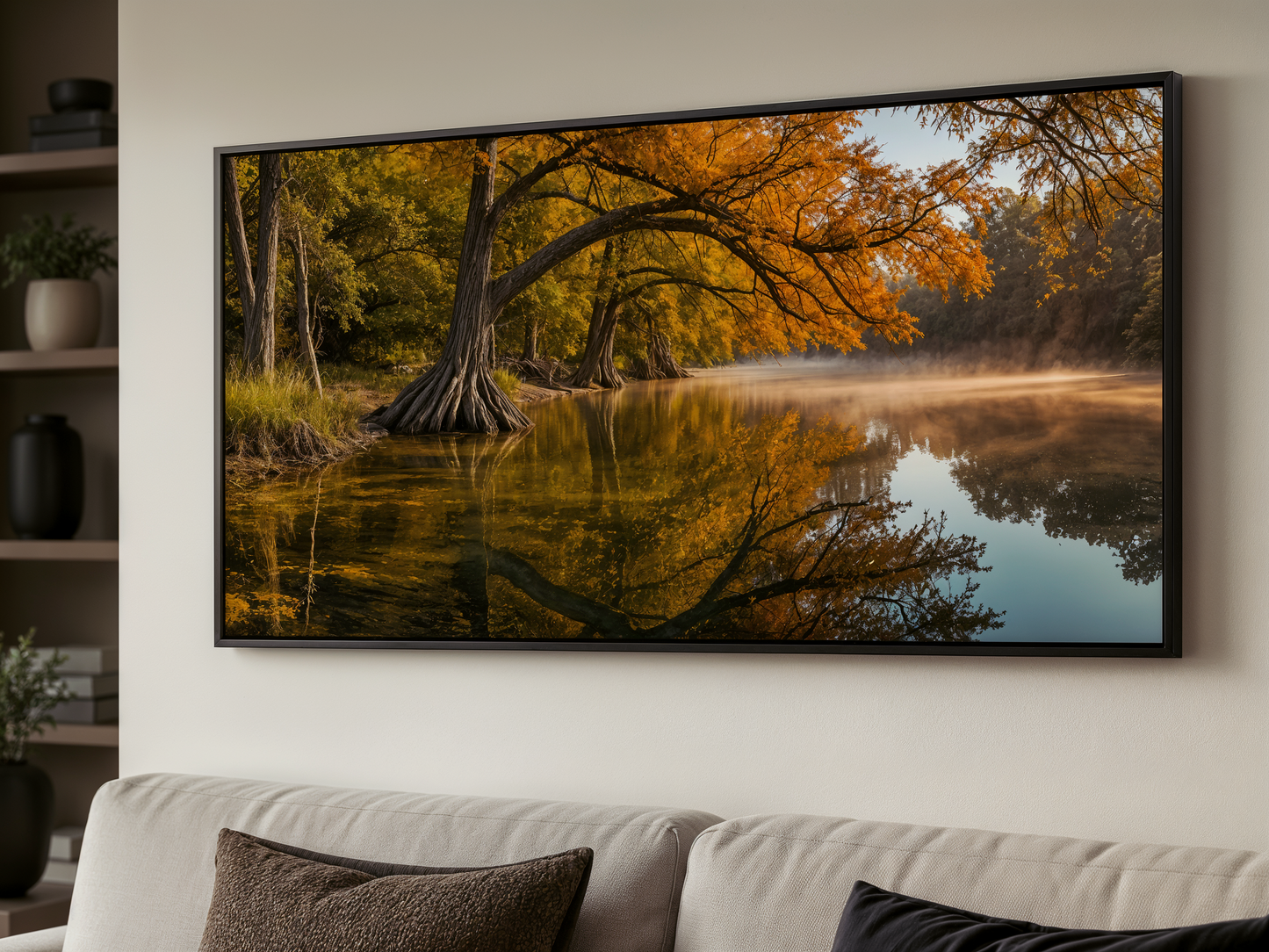 Texas Landscape Wall Art – Vibrant Fall River Painting | Rustic Seasonal Decor