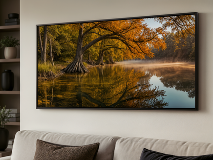Texas Landscape Wall Art – Vibrant Fall River Painting | Rustic Seasonal Decor
