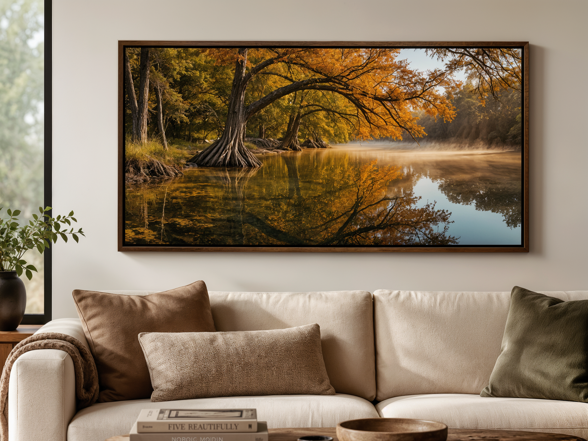 Texas Landscape Wall Art – Vibrant Fall River Painting | Rustic Seasonal Decor