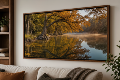 Texas Landscape Wall Art – Vibrant Fall River Painting | Rustic Seasonal Decor