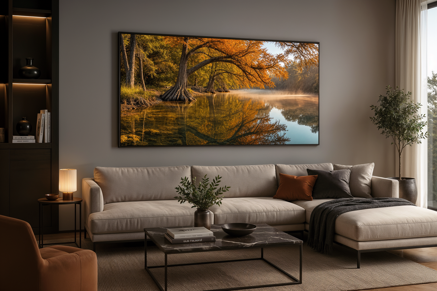 Texas Landscape Wall Art – Vibrant Fall River Painting | Rustic Seasonal Decor