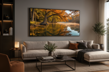 Texas Landscape Wall Art – Vibrant Fall River Painting | Rustic Seasonal Decor