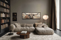 Texas Longhorn Steer Painted On Wood Long Horizontal Framed Canvas Wall Art