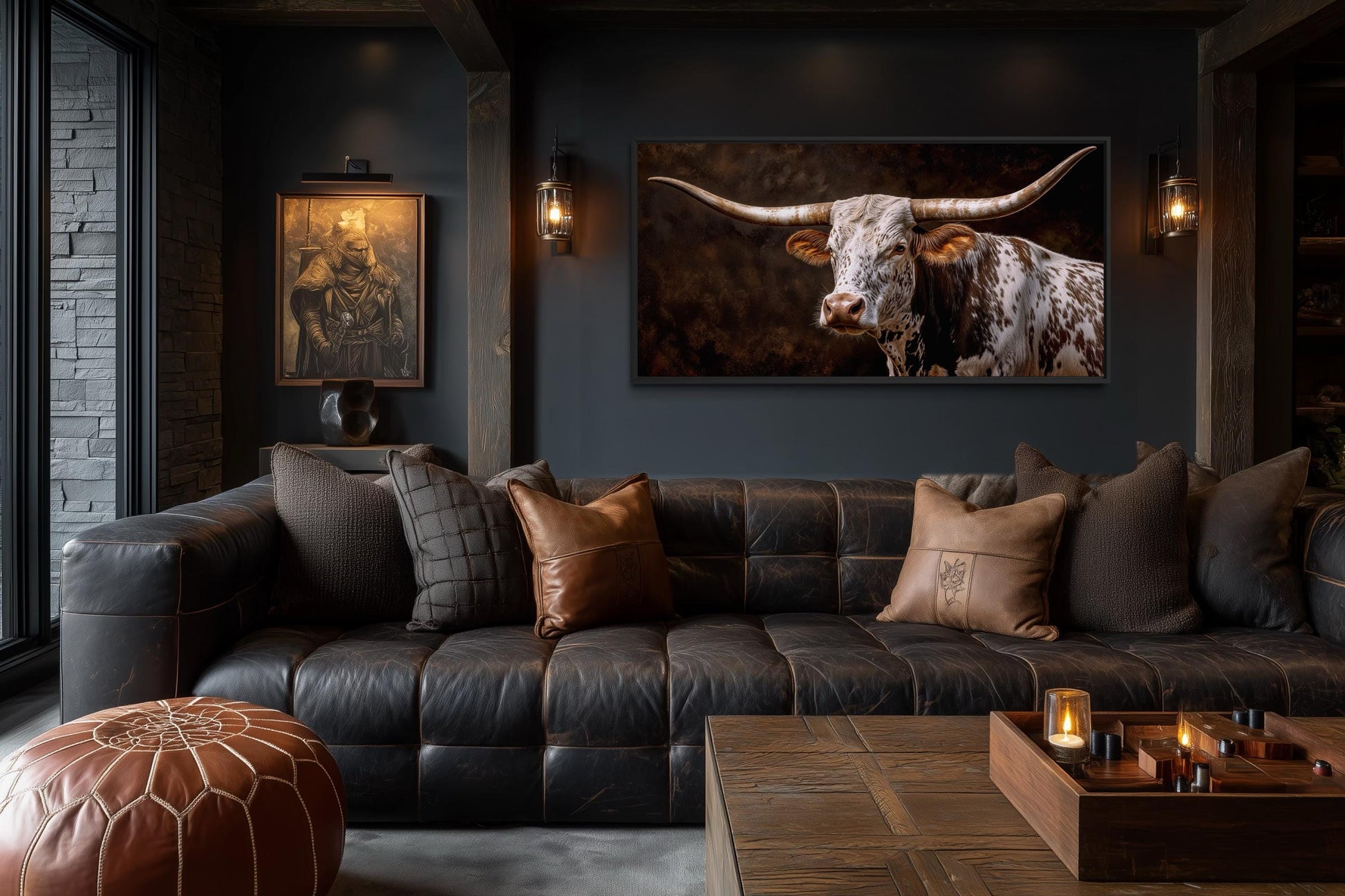 Texas Longhorn Wall Art - Rustic Cattle Painting | Western Farm Decor Canvas Print