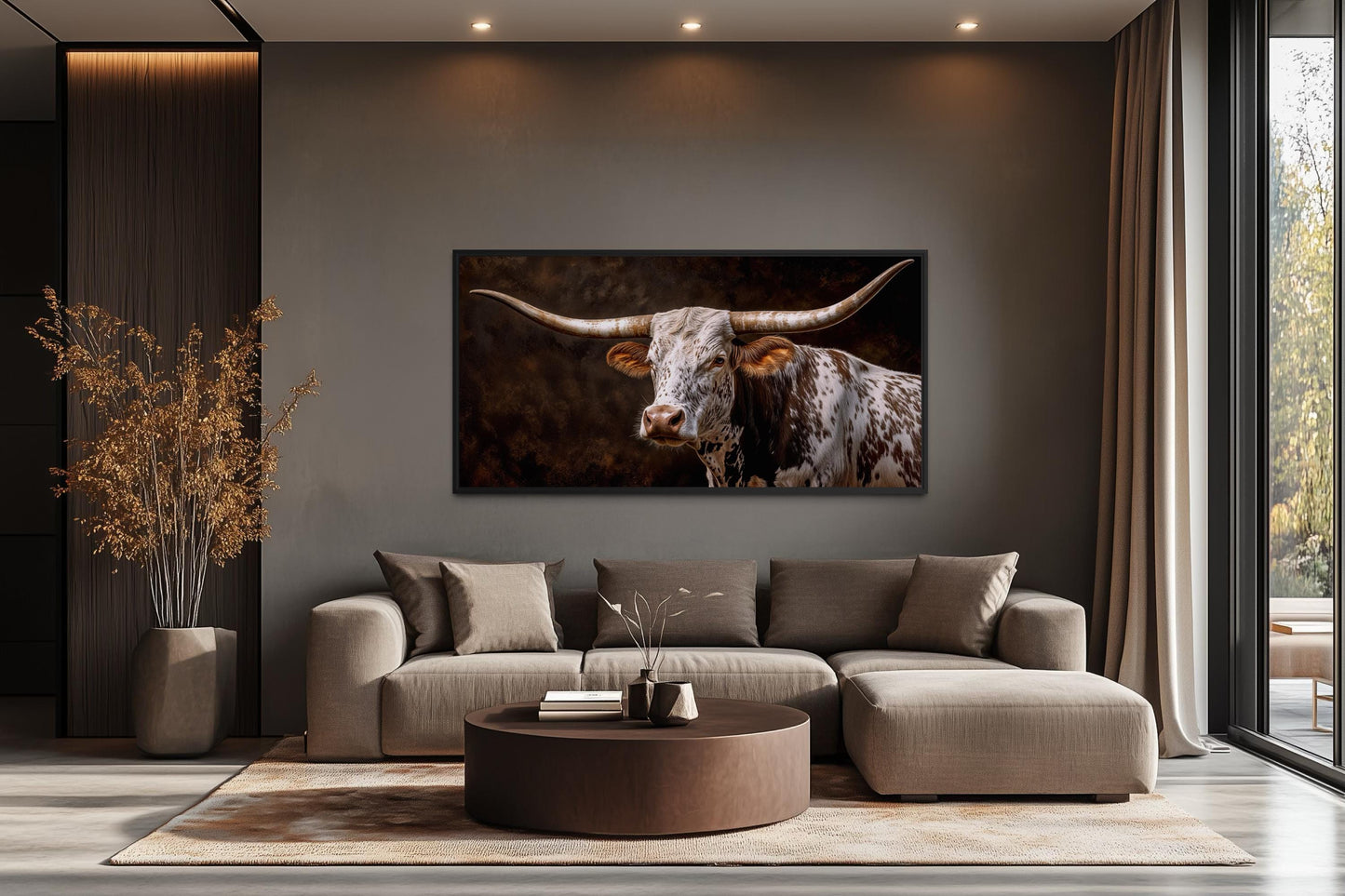Texas Longhorn Wall Art - Rustic Cattle Painting | Western Farm Decor Canvas Print