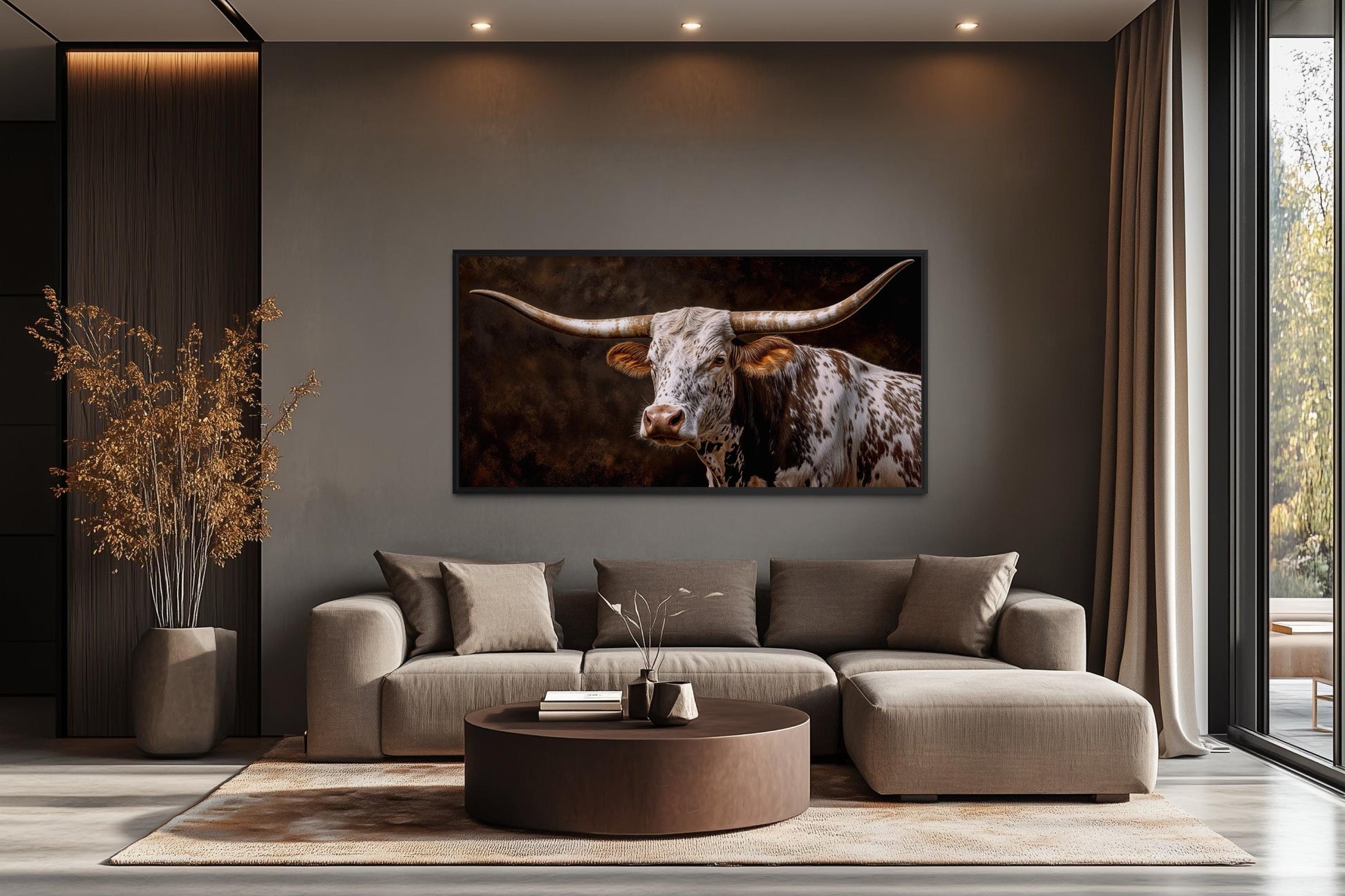 Texas Longhorn Wall Art - Rustic Cattle Painting | Western Farm Decor Canvas Print
