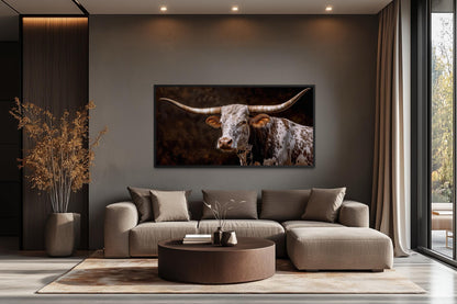 Texas Longhorn Wall Art - Rustic Cattle Painting | Western Farm Decor Canvas Print