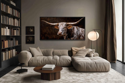 Texas Longhorn Wall Art - Rustic Cattle Painting | Western Farm Decor Canvas Print