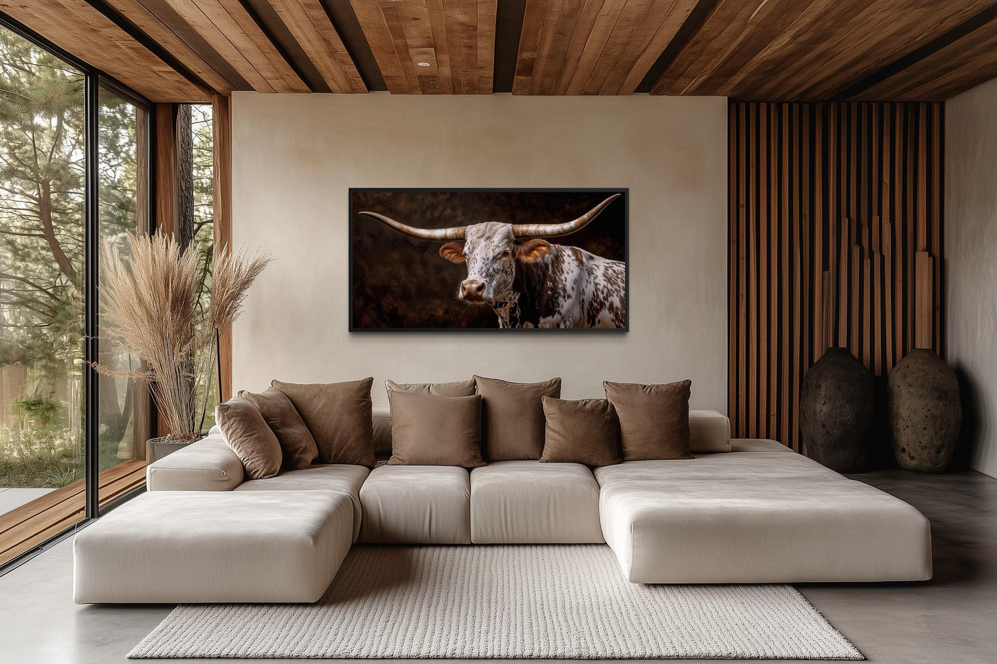 Texas Longhorn Wall Art - Rustic Cattle Painting | Western Farm Decor Canvas Print