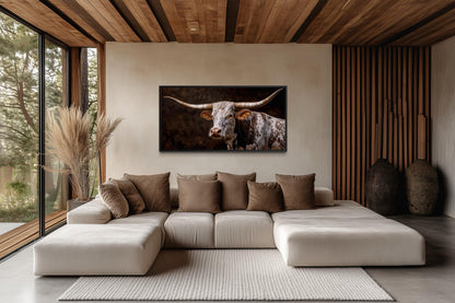 Texas Longhorn Wall Art - Rustic Cattle Painting | Western Farm Decor Canvas Print