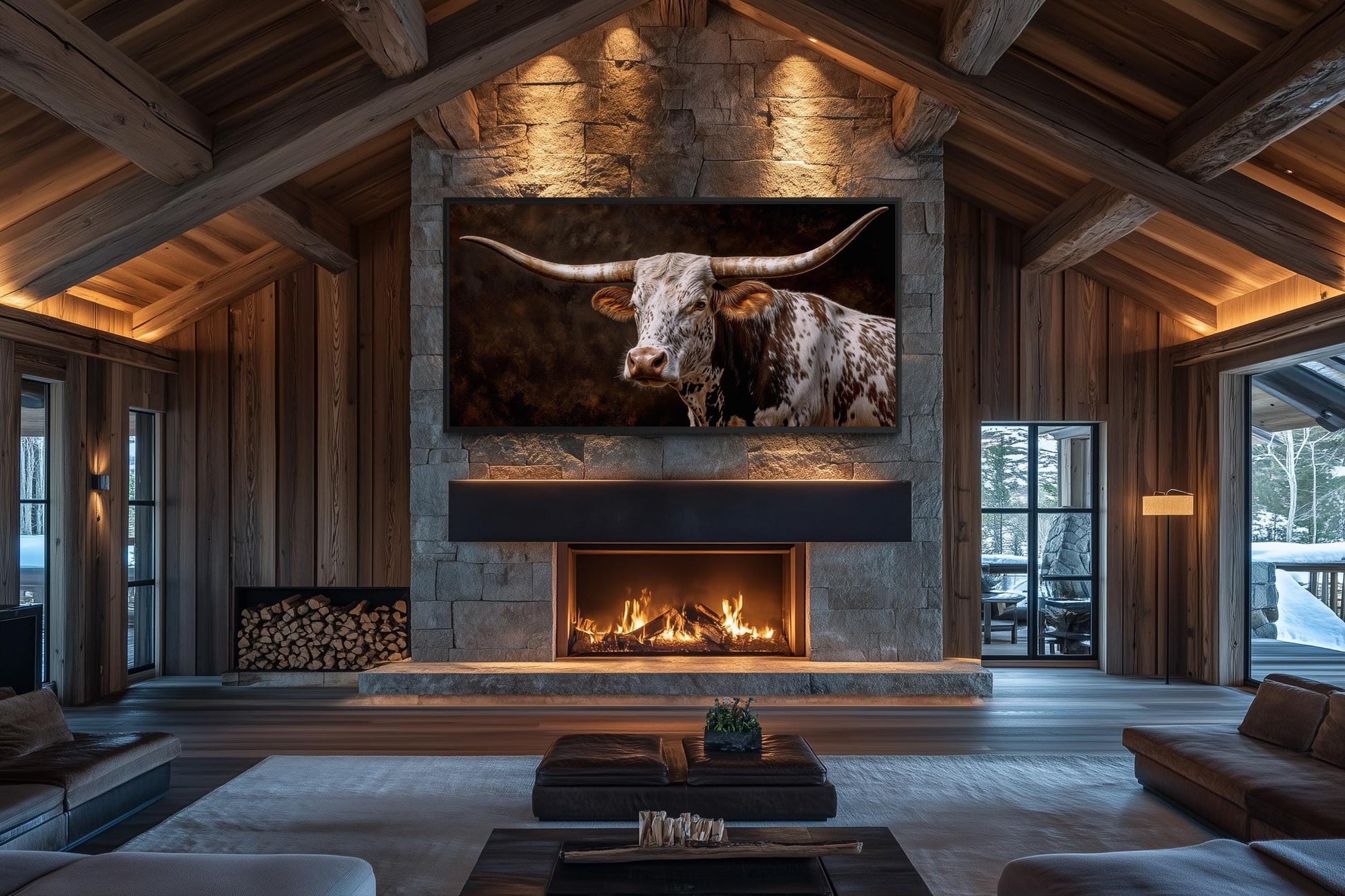 Texas Longhorn Wall Art - Rustic Cattle Painting | Western Farm Decor Canvas Print