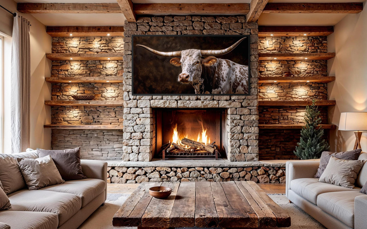 Texas Longhorn Wall Art - Rustic Cattle Painting | Western Farm Decor Canvas Print