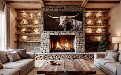 Texas Longhorn Wall Art - Rustic Cattle Painting | Western Farm Decor Canvas Print