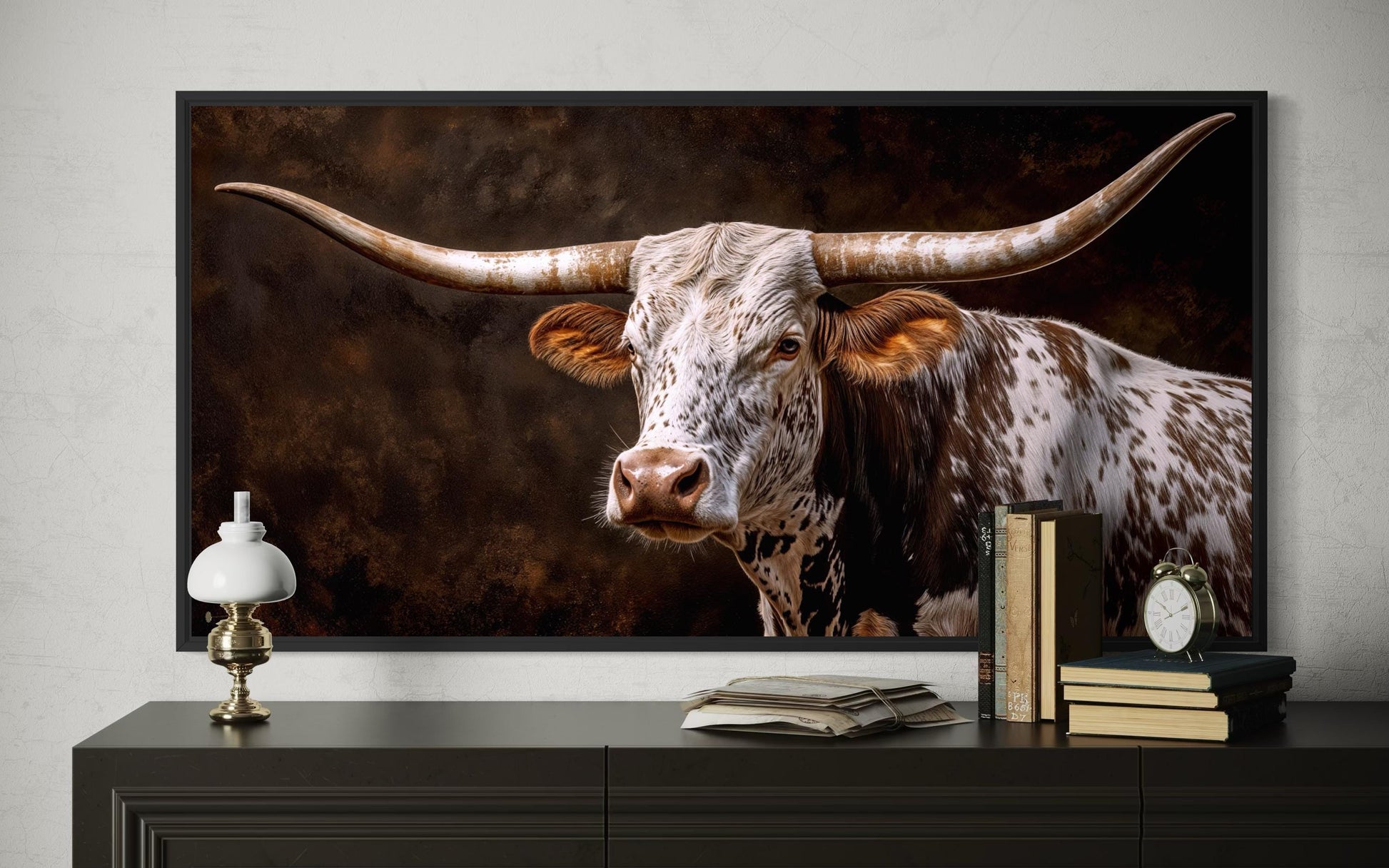 Texas Longhorn Wall Art - Rustic Cattle Painting | Western Farm Decor Canvas Print