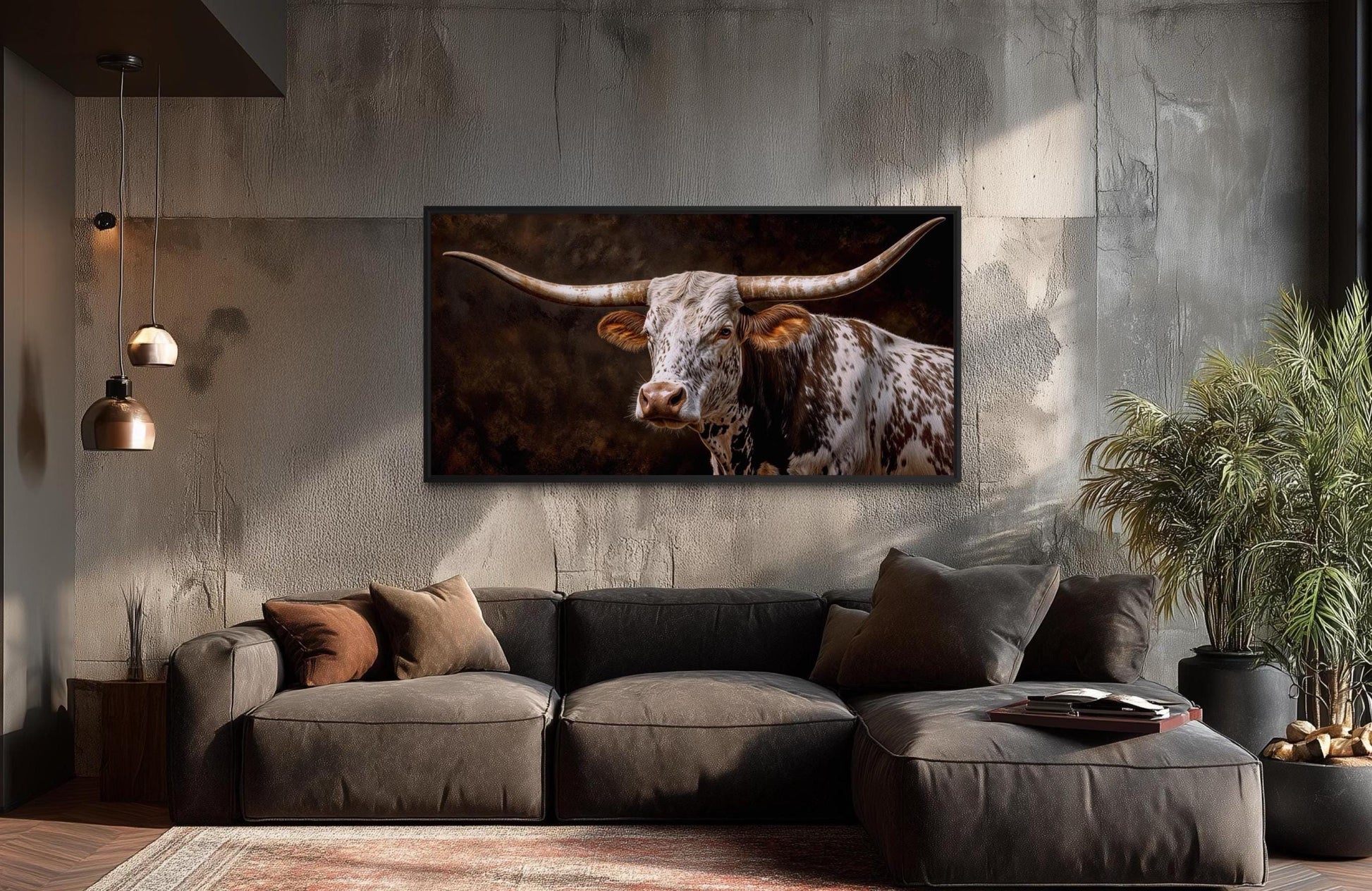 Texas Longhorn Wall Art - Rustic Cattle Painting | Western Farm Decor Canvas Print
