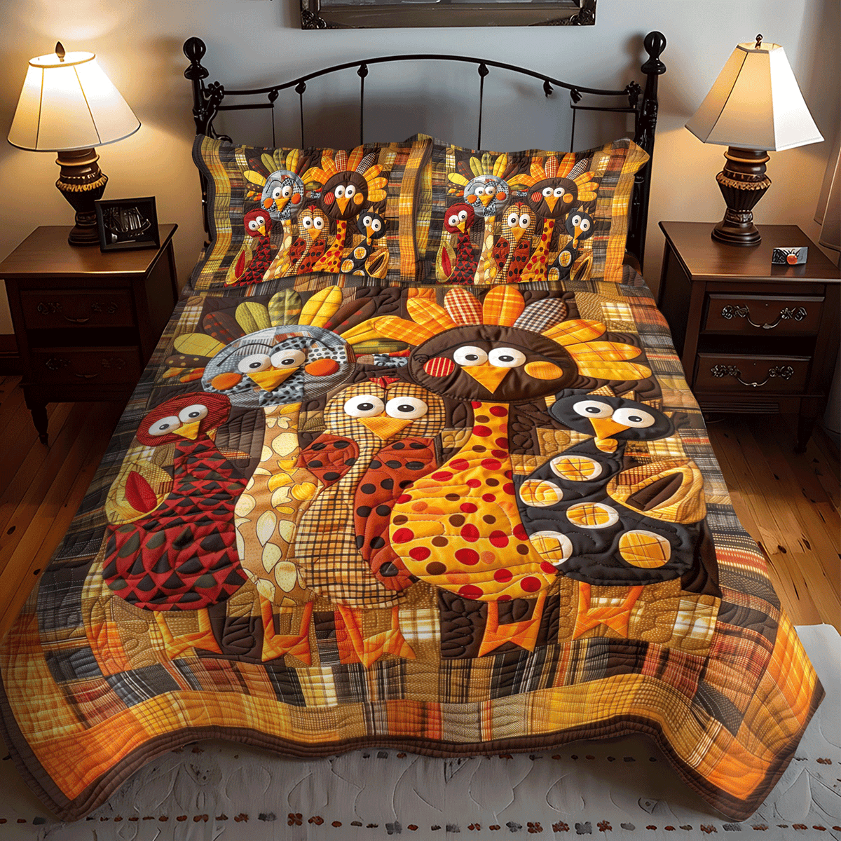 Thanksgiving Family 3-Piece Quilted Bedding Set - Single (59" x 70")