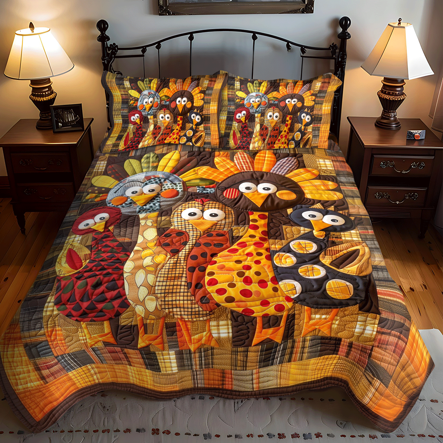 Thanksgiving Family 3-Piece Quilted Bedding Set - Single (59" x 70")
