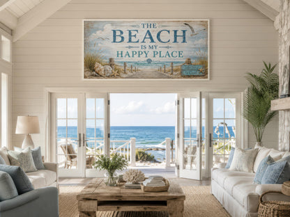 The Beach Is My Happy Place Sign Coastal Beach House Wall Art