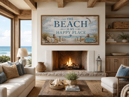 The Beach Is My Happy Place Sign Coastal Beach House Wall Art