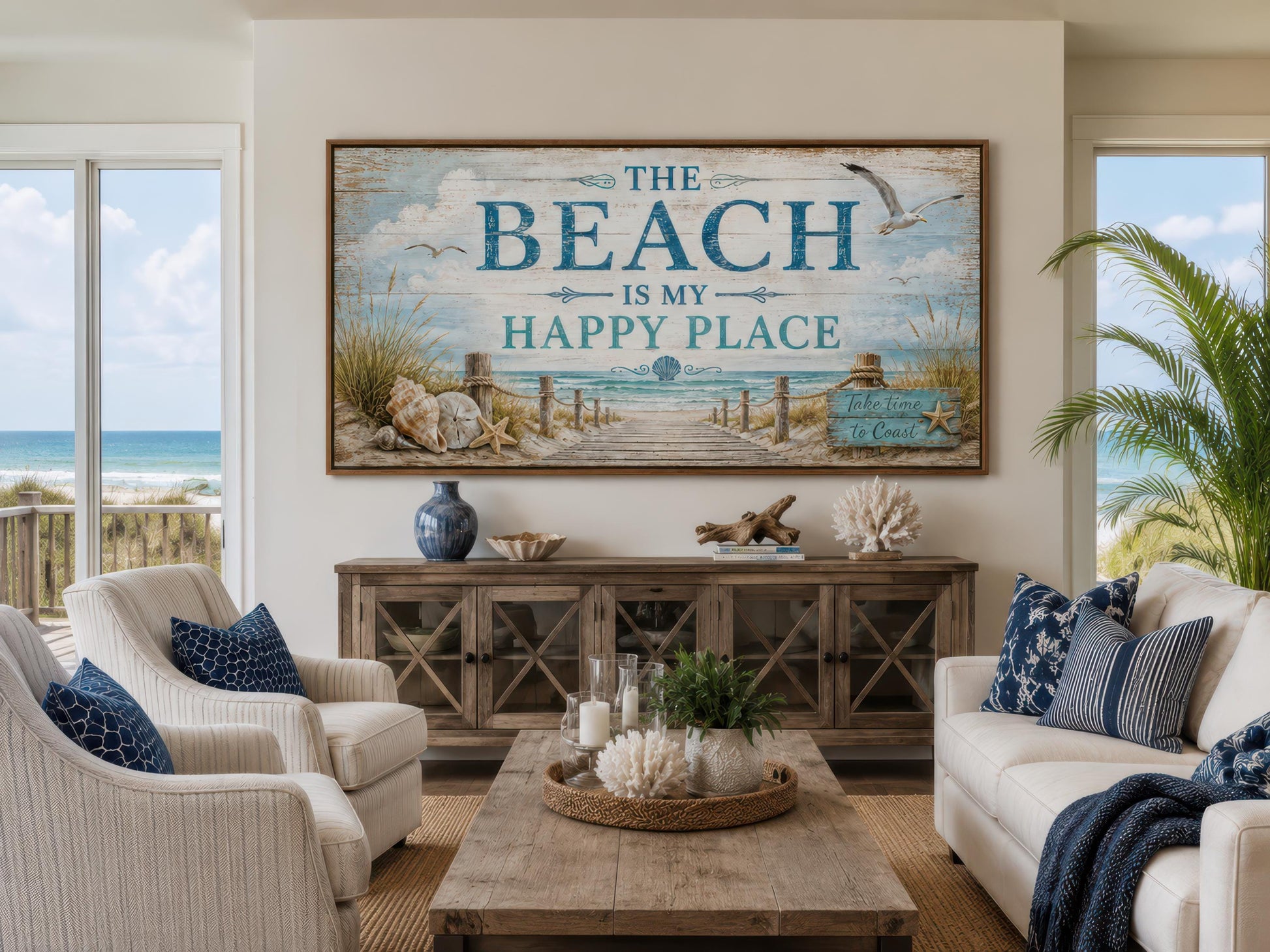 The Beach Is My Happy Place Sign Coastal Beach House Wall Art