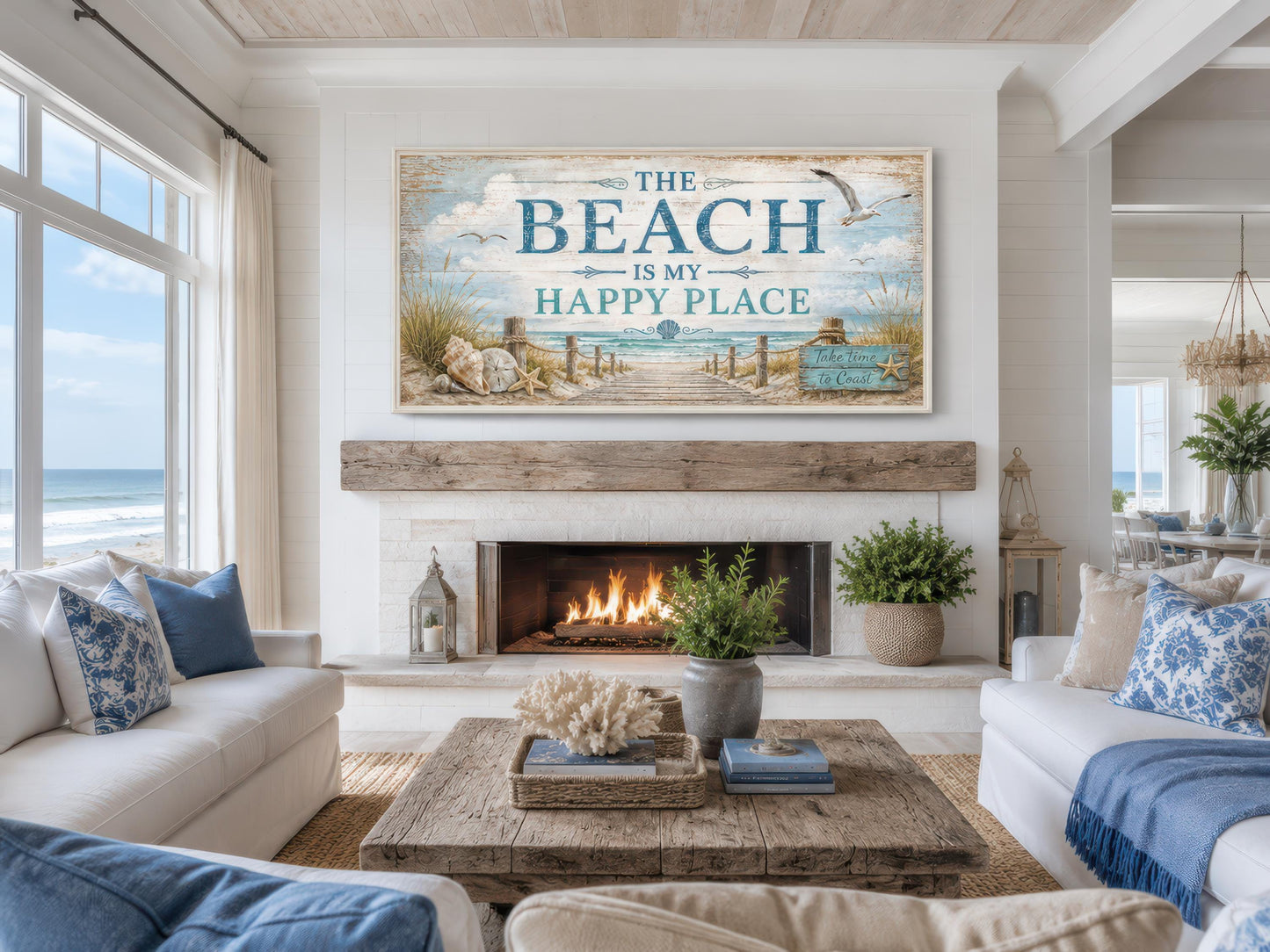 The Beach Is My Happy Place Sign Coastal Beach House Wall Art