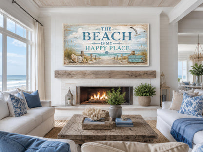The Beach Is My Happy Place Sign Coastal Beach House Wall Art