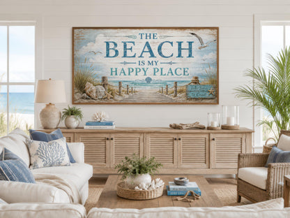 The Beach Is My Happy Place Sign Coastal Beach House Wall Art