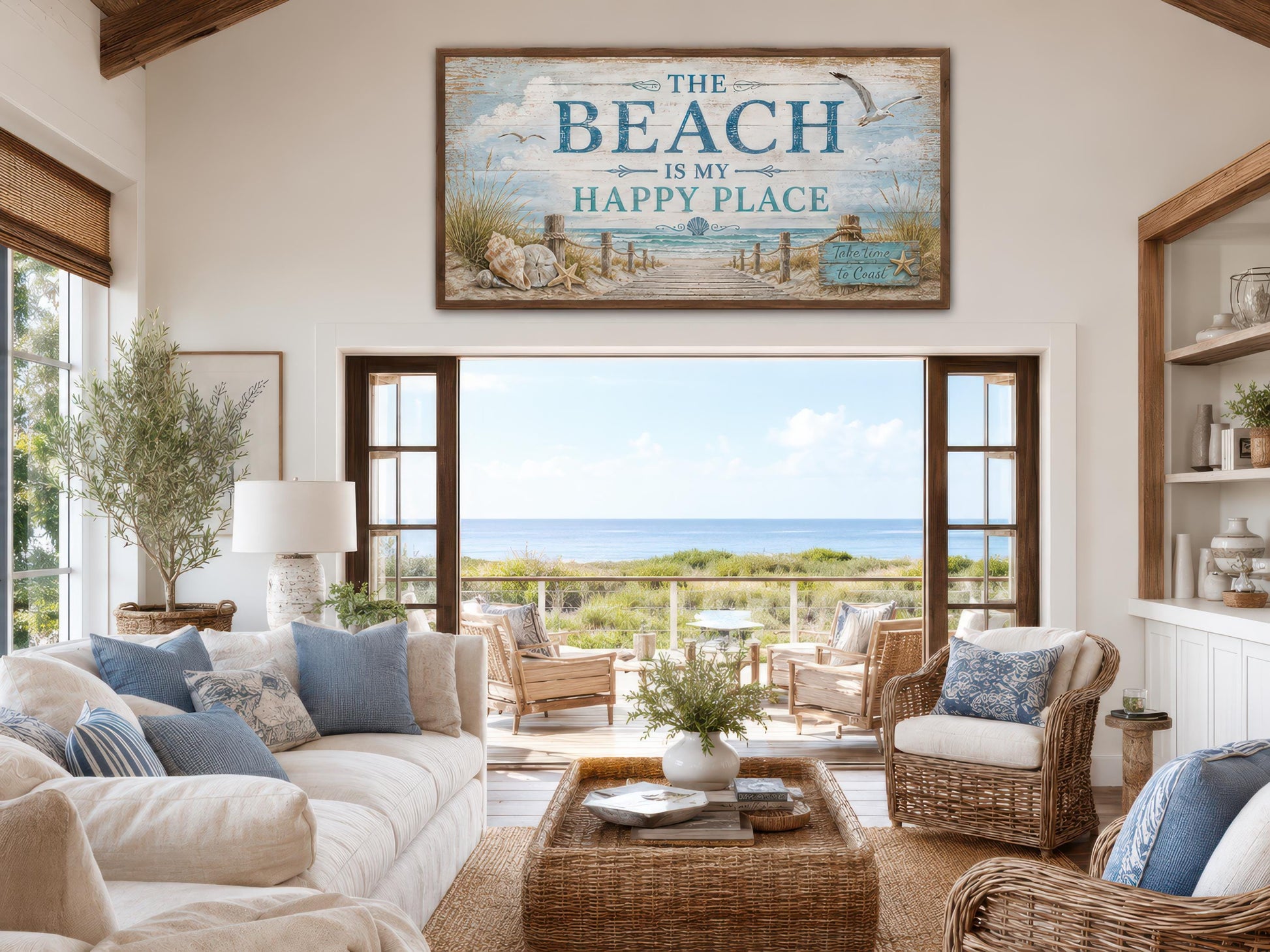 The Beach Is My Happy Place Sign Coastal Beach House Wall Art
