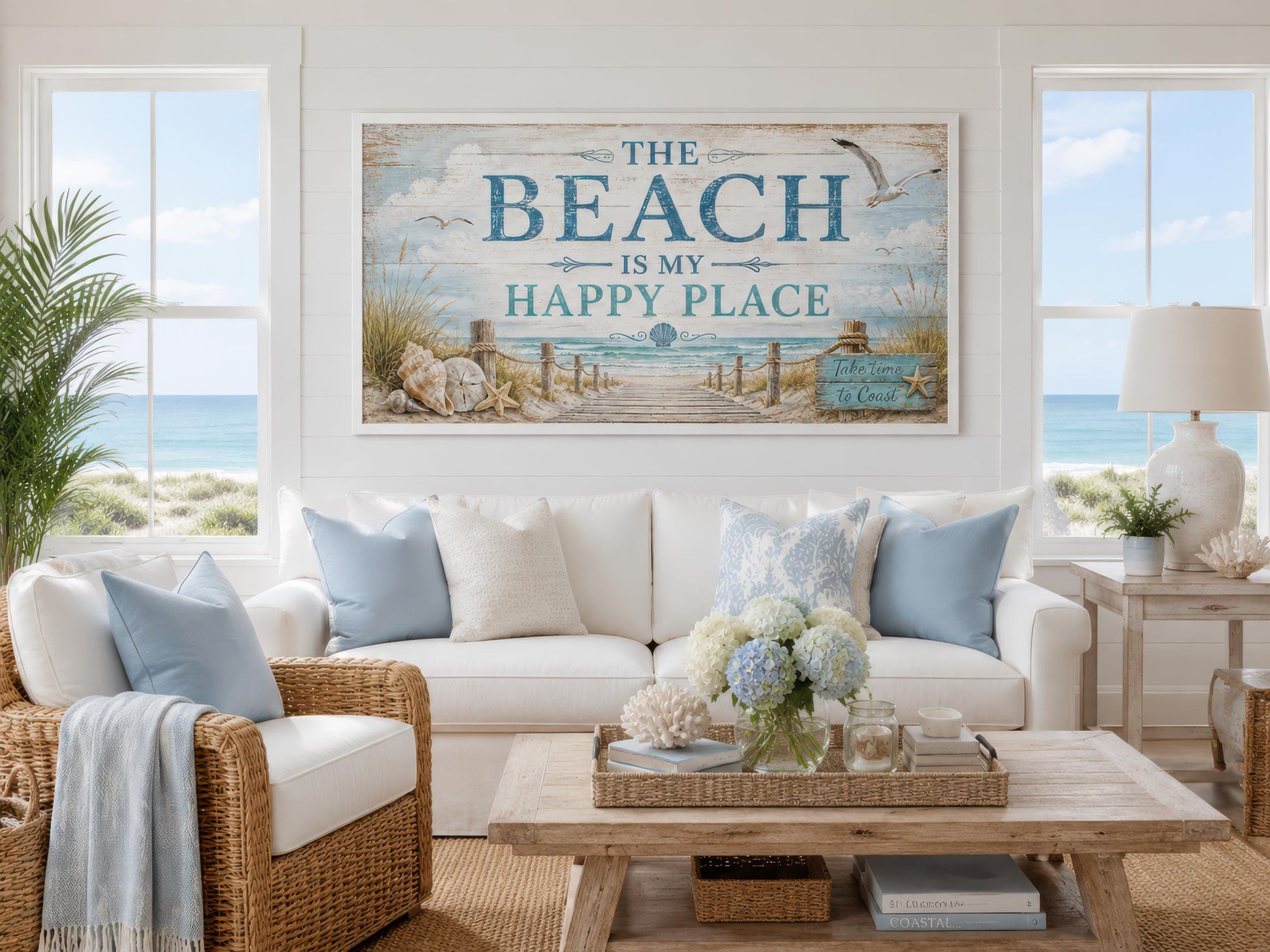 The Beach Is My Happy Place Sign Coastal Beach House Wall Art