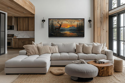 The Mountains Are Calling With Elk And Sunset Framed Canvas Wall Art