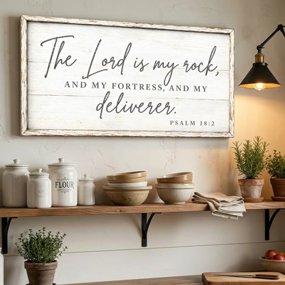 Nautical-themed room with wooden shelf, decorative items, and a framed quote on the wall.
