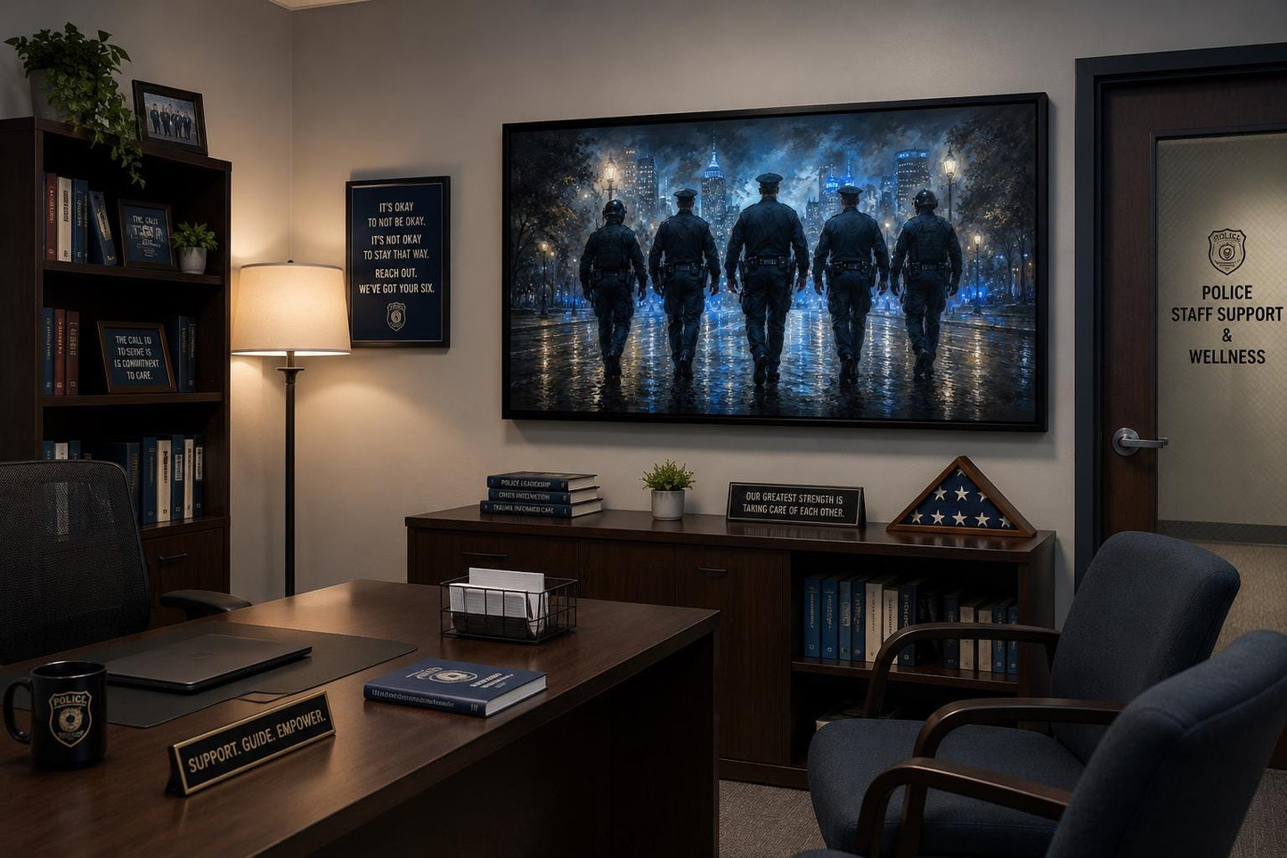 Thin Blue Line Canvas Police Wall Art - Law Enforcement Decor for Office & Home