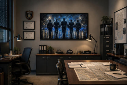 Thin Blue Line Canvas Police Wall Art - Law Enforcement Decor for Office & Home
