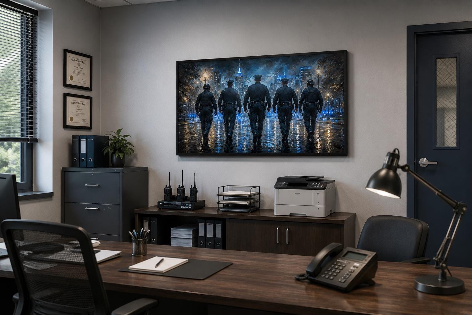 Thin Blue Line Canvas Police Wall Art - Law Enforcement Decor for Office & Home