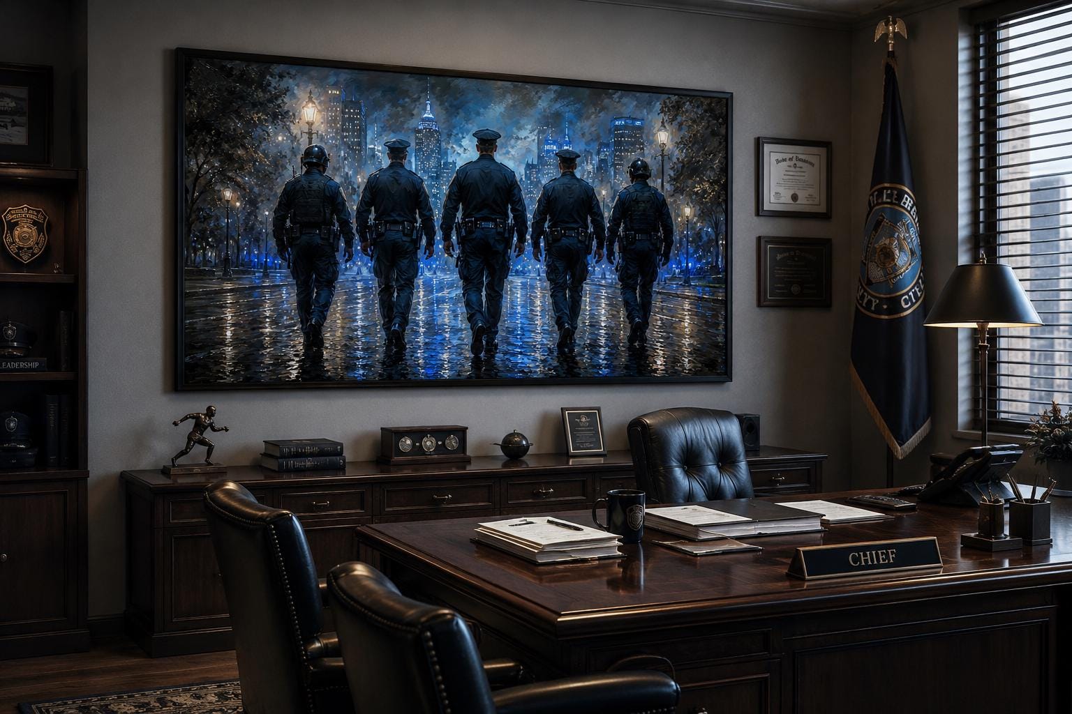 Thin Blue Line Canvas Police Wall Art - Law Enforcement Decor for Office & Home