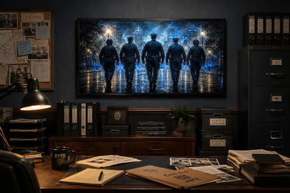 Thin Blue Line Canvas Police Wall Art - Law Enforcement Decor for Office & Home