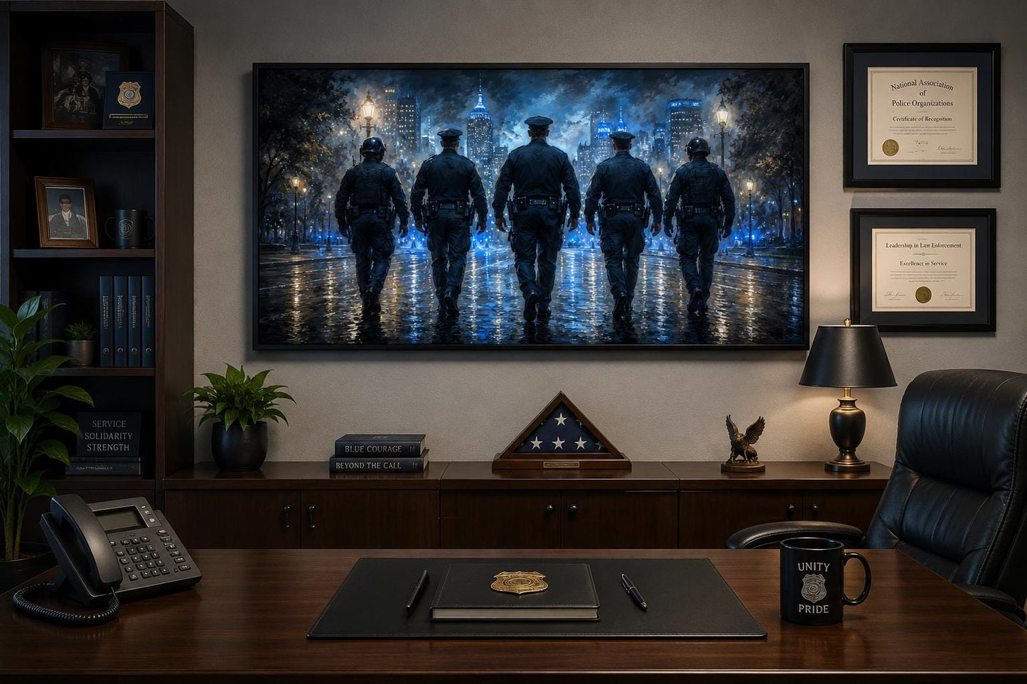 Thin Blue Line Canvas Police Wall Art - Law Enforcement Decor for Office & Home