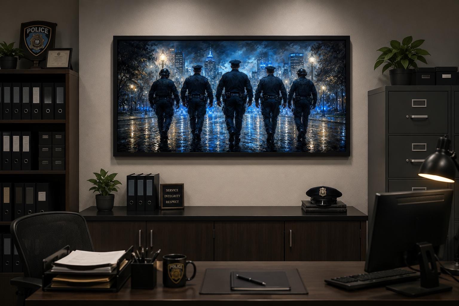 Thin Blue Line Canvas Police Wall Art - Law Enforcement Decor for Office & Home
