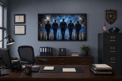 Thin Blue Line Canvas Police Wall Art - Law Enforcement Decor for Office & Home