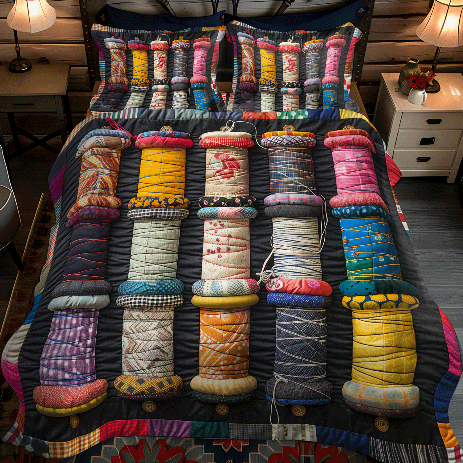 Thread Spool Symphony 3-Piece Quilted Bedding Set - Single (59" x 70")