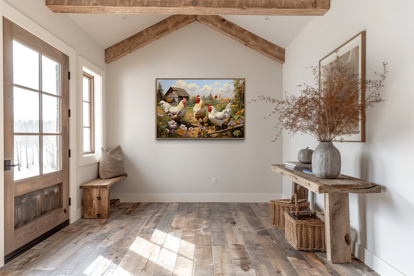 Three Chickens On the Farm Farmhouse Kitchen Wall Decor Canvas Wall Art