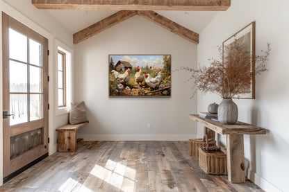 Three Chickens On the Farm Farmhouse Kitchen Wall Decor Canvas Wall Art