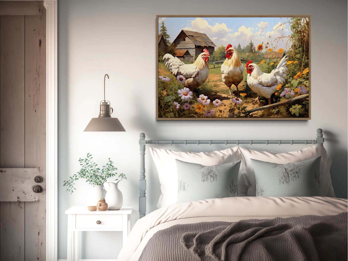Three Chickens On the Farm Farmhouse Kitchen Wall Decor Canvas Wall Art