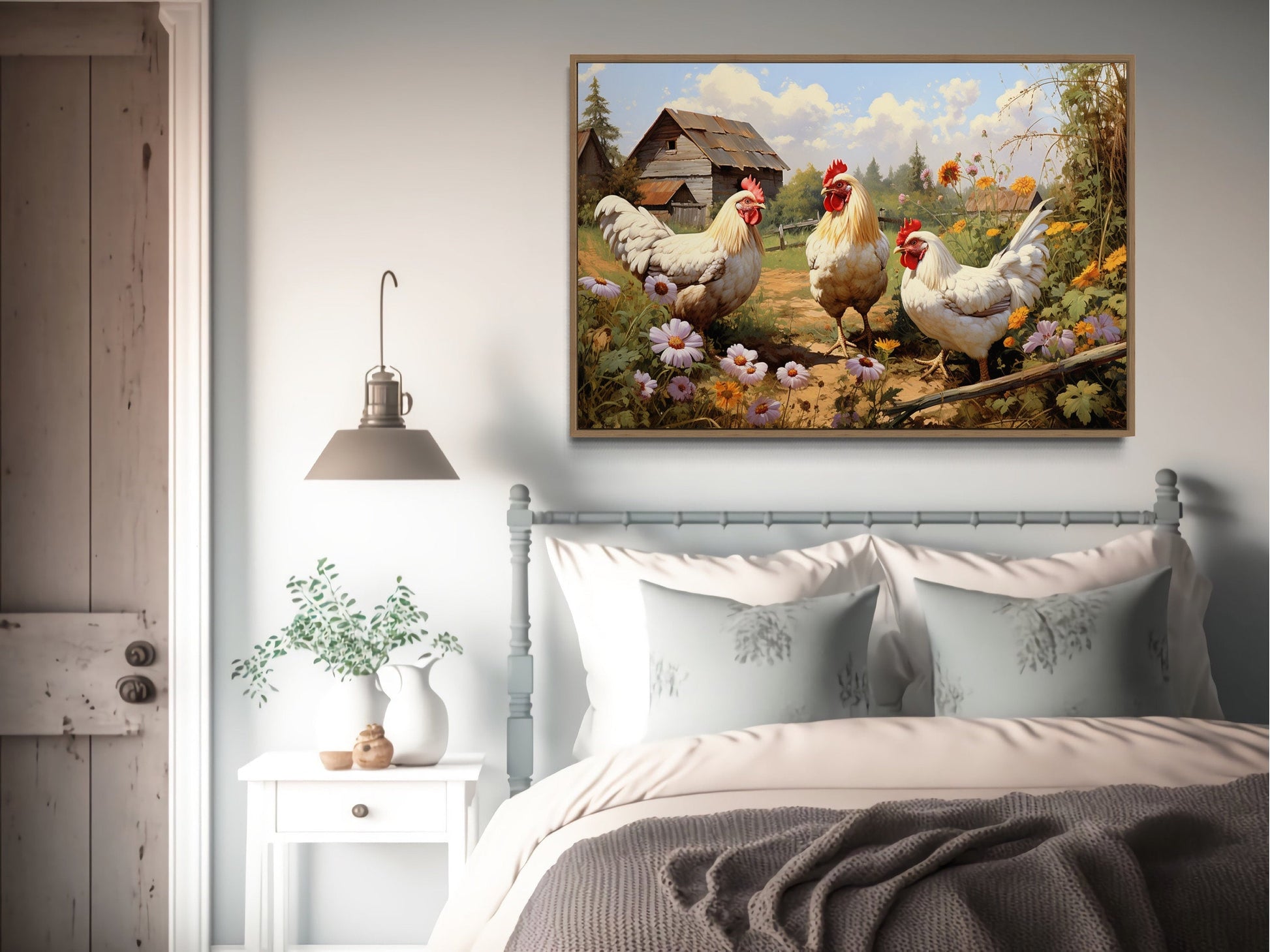 Three Chickens On the Farm Farmhouse Kitchen Wall Decor Canvas Wall Art